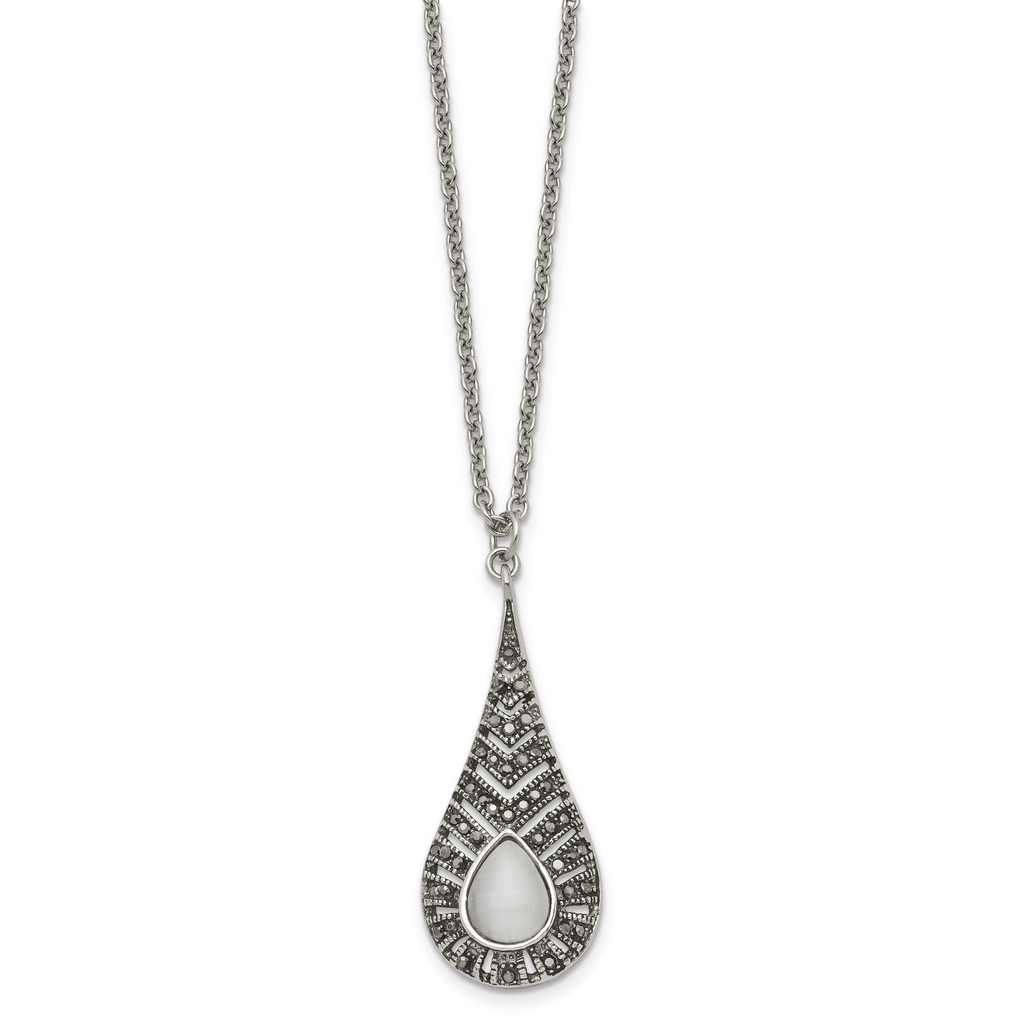 Marcasite & Cat's Eye Necklace in Stainless Steel