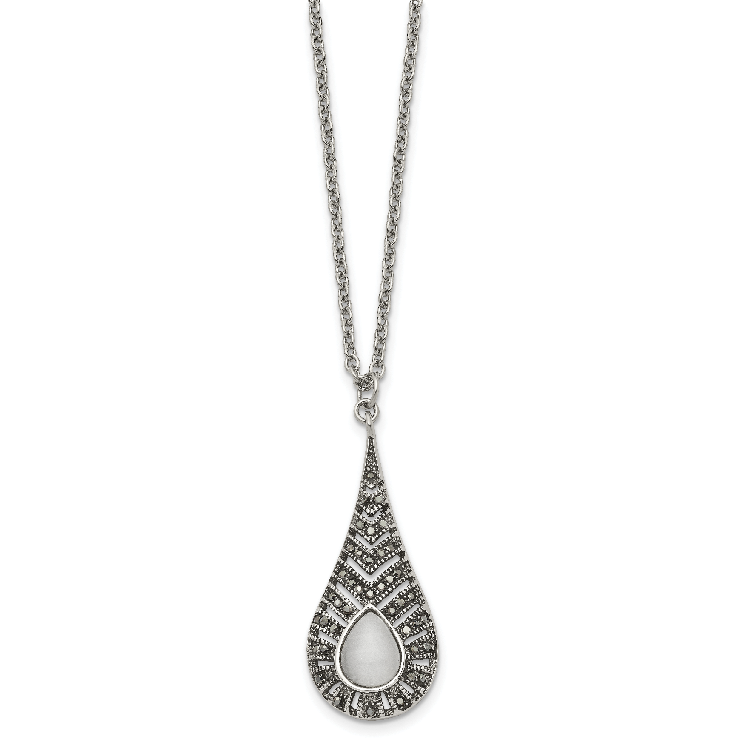Marcasite & Cat's Eye Necklace in Stainless Steel
