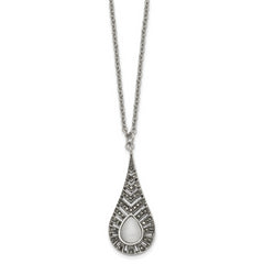 Stainless Steel Polished w/Marcasite and Cat's Eye 18in Necklace