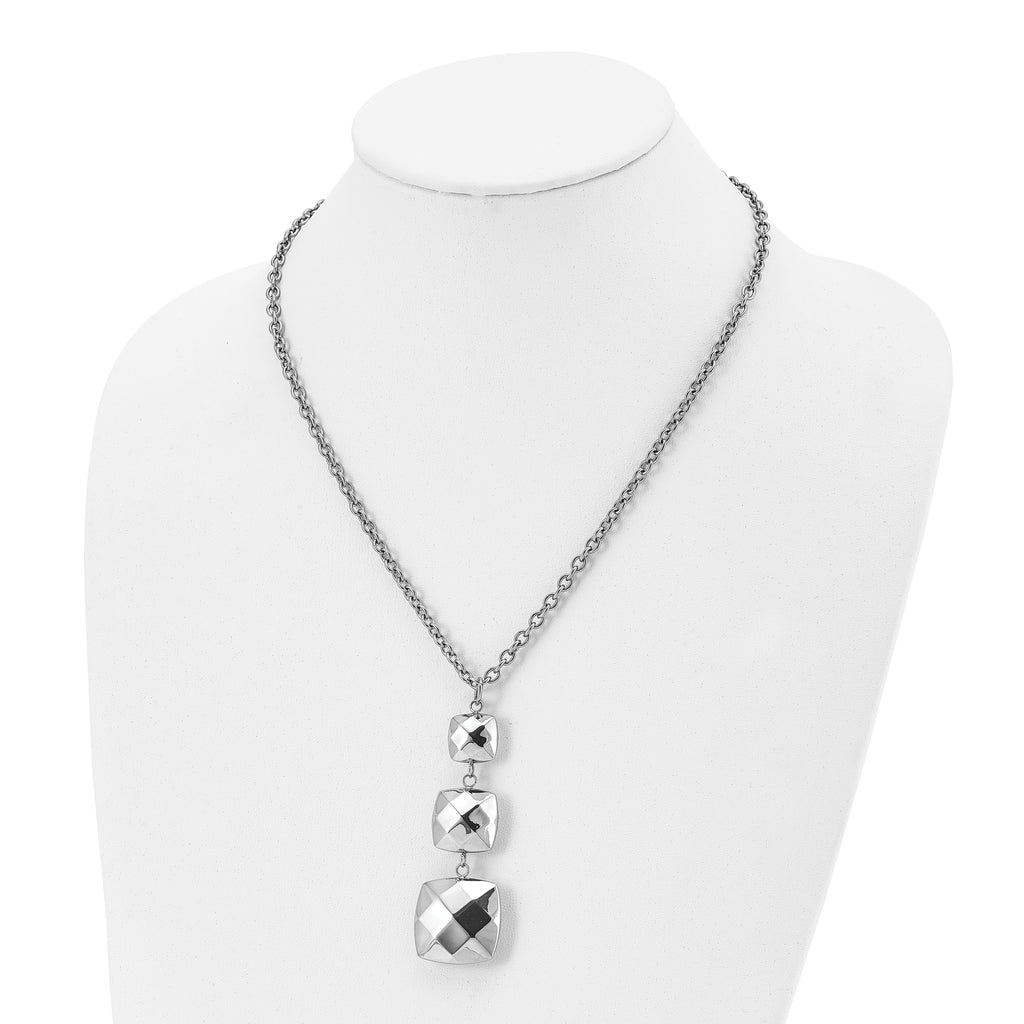 Stainless Steel Polished Hollow Squares Dangle 19.75in Necklace