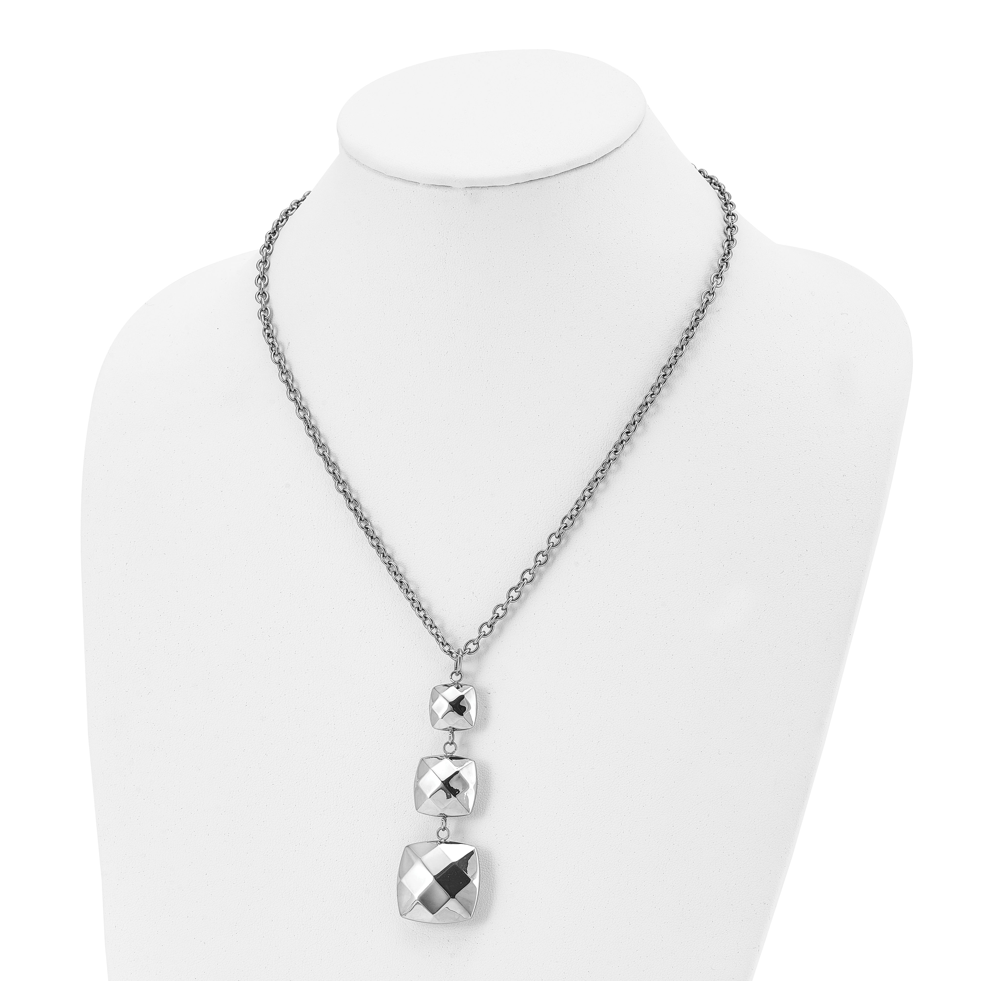 Stainless Steel Polished Hollow Squares Dangle 19.75in Necklace