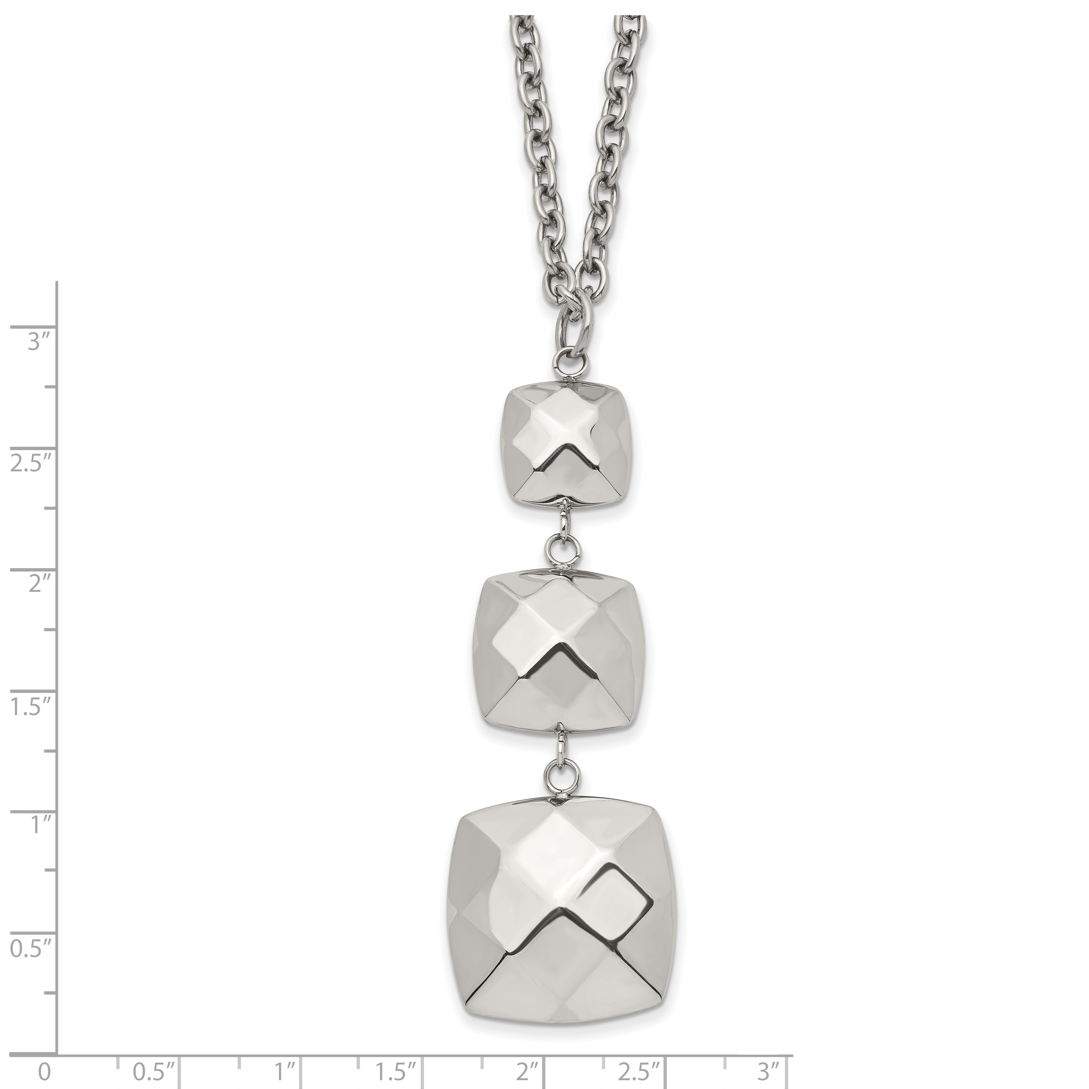 Stainless Steel Polished Hollow Squares Dangle 19.75in Necklace