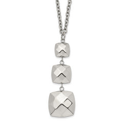 Stainless Steel Polished Hollow Squares Dangle 19.75in Necklace