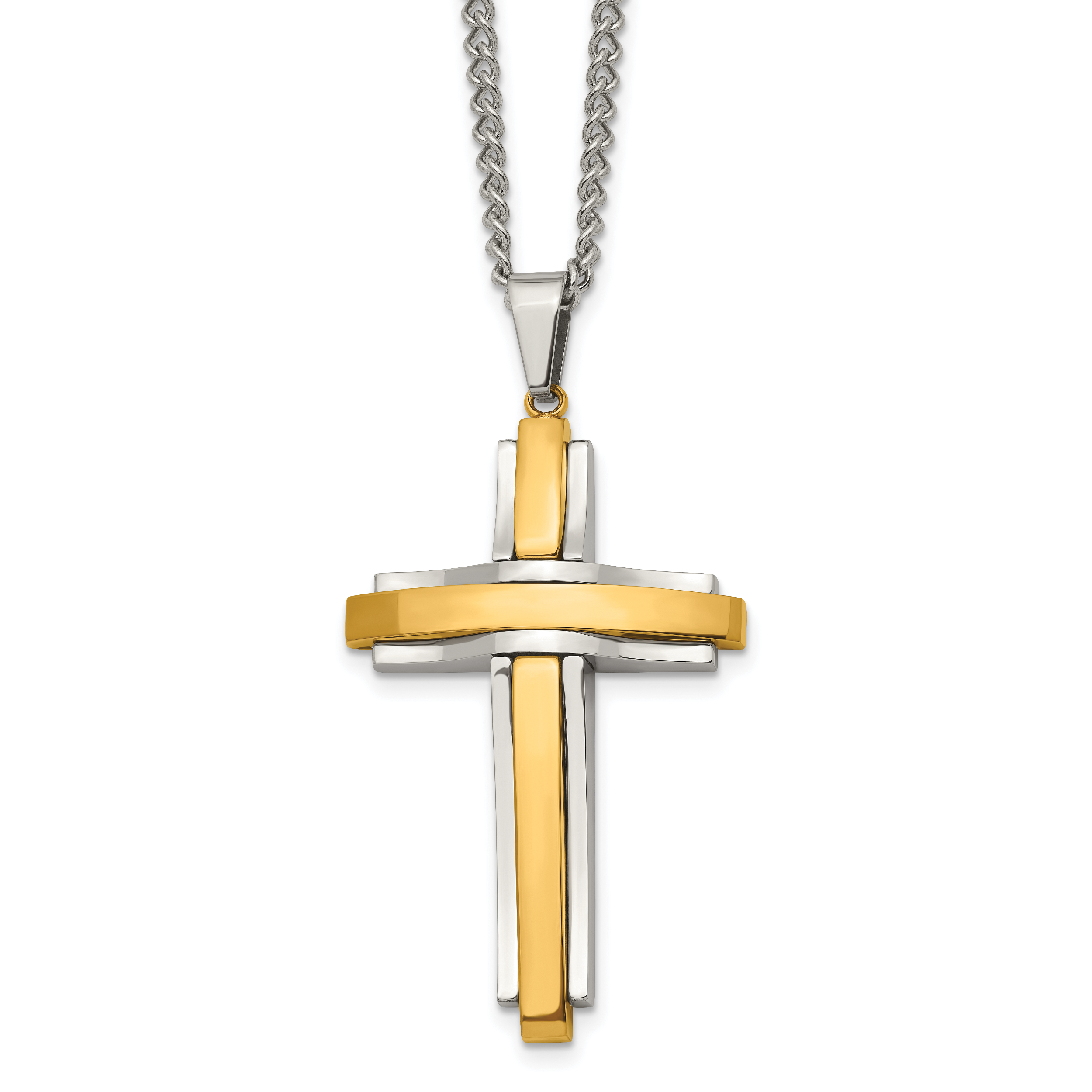 Chisel Stainless Steel Polished Yellow IP-plated Cross Pendant on a 24 inch Curb Chain Necklace Main image