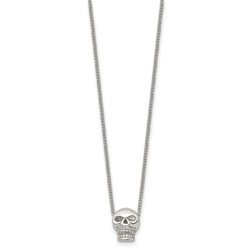 Stainless Steel Polished Skull 16in Necklace