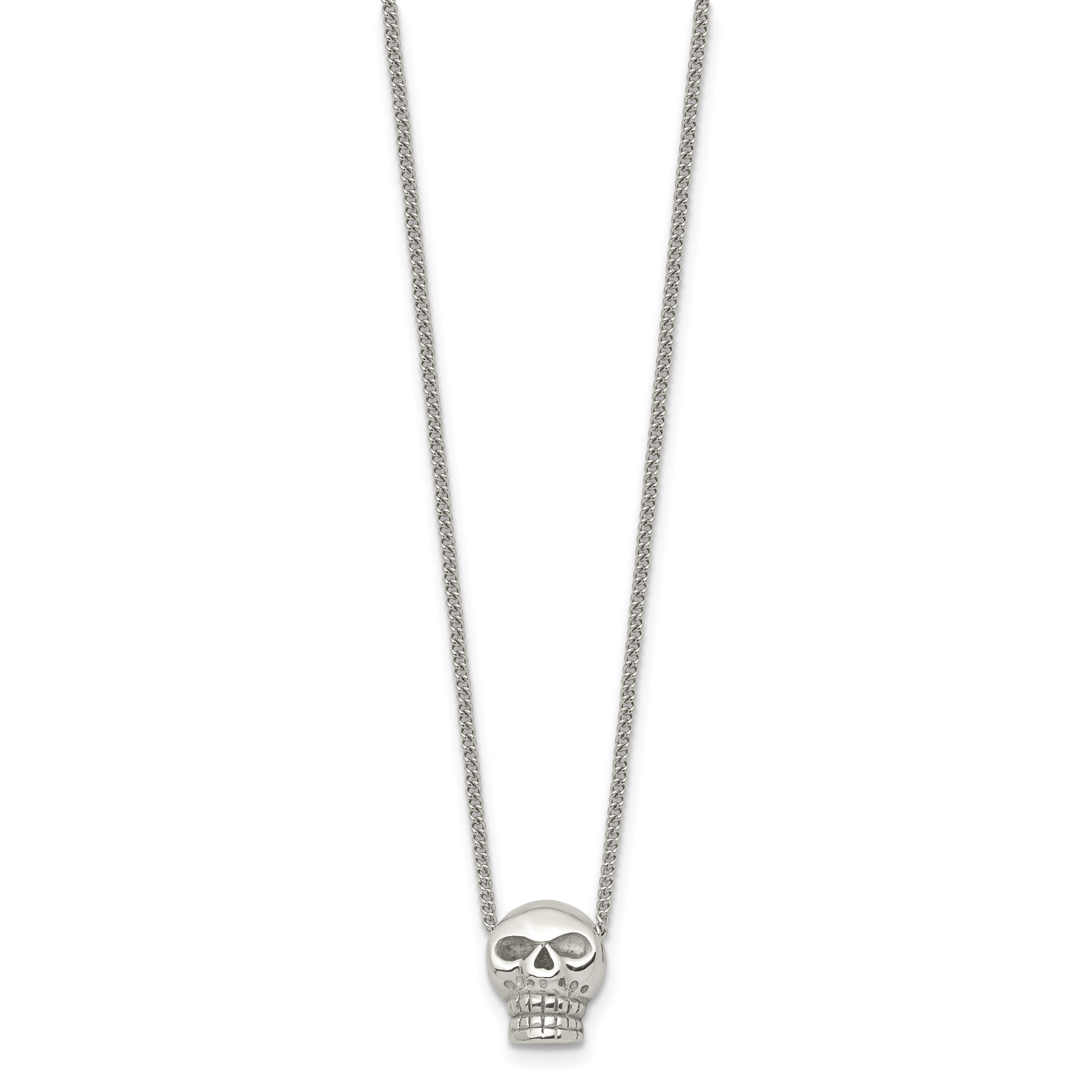 Stainless Steel Polished Skull 16in Necklace