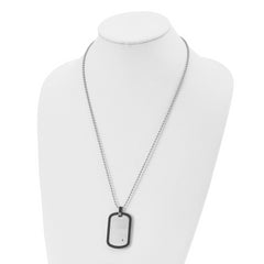 Chisel Stainless Steel Brushed with Black Carbon Fiber Inlay Edges and .01carat Diamond Dog Tag on a 24 inch Ball Chain Necklace