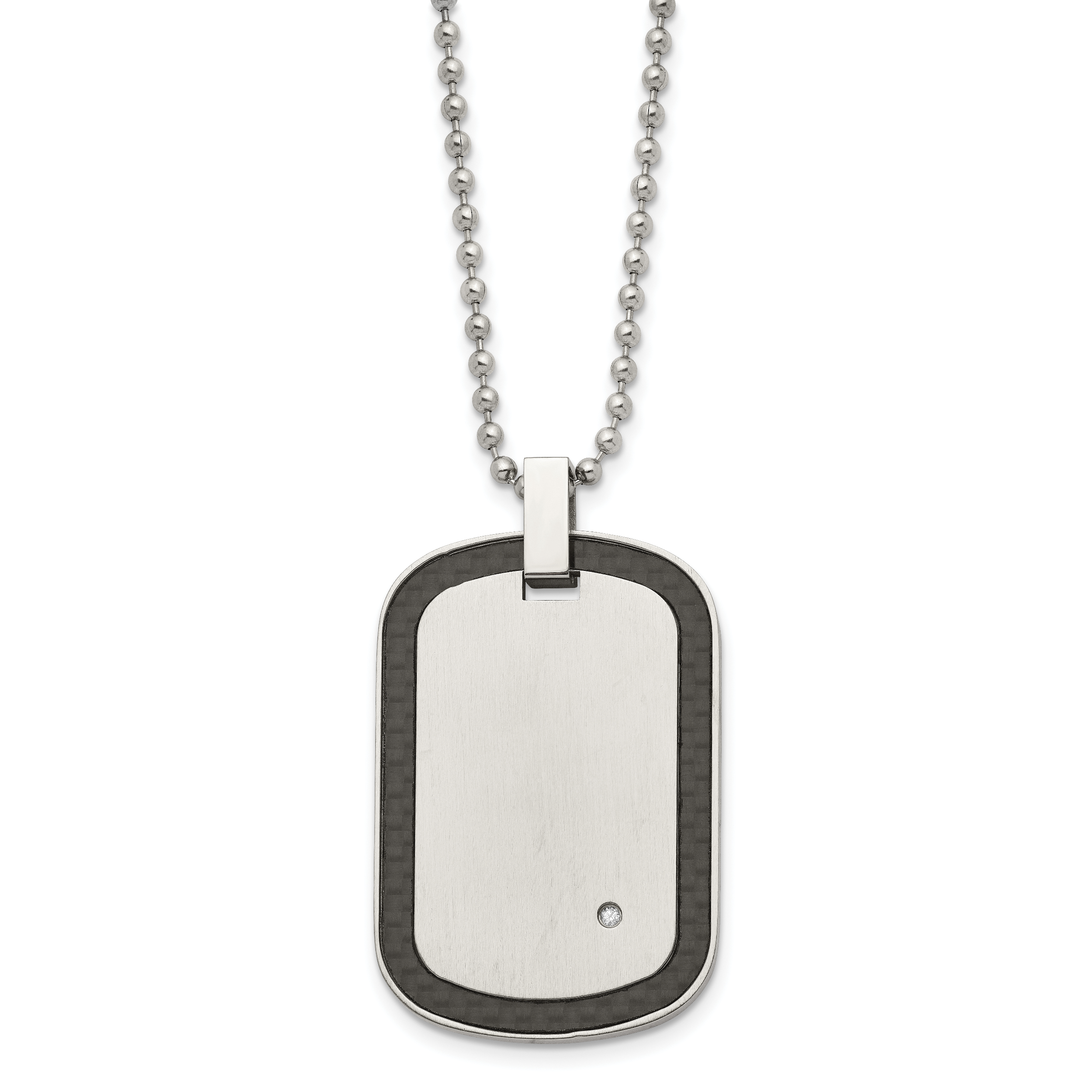 Chisel Stainless Steel Brushed with Black Carbon Fiber Inlay Edges and .01carat Diamond Dog Tag on a 24 inch Ball Chain Necklace Main image