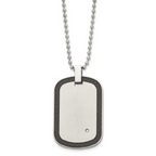 Chisel Stainless Steel Brushed with Black Carbon Fiber Inlay Edges and .01carat Diamond Dog Tag on a 24 inch Ball Chain Necklace