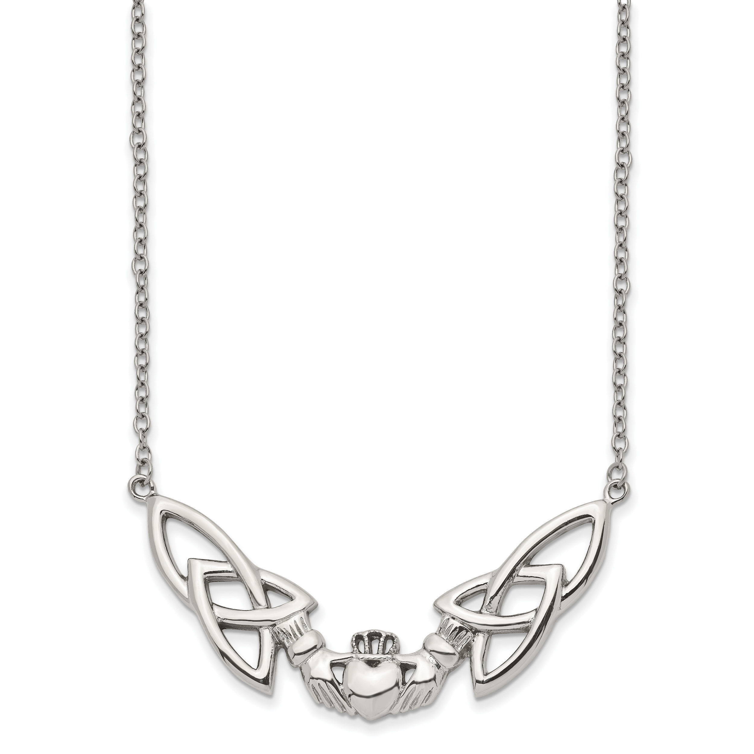 Stainless Steel Polished Claddagh 18in Necklace Main image