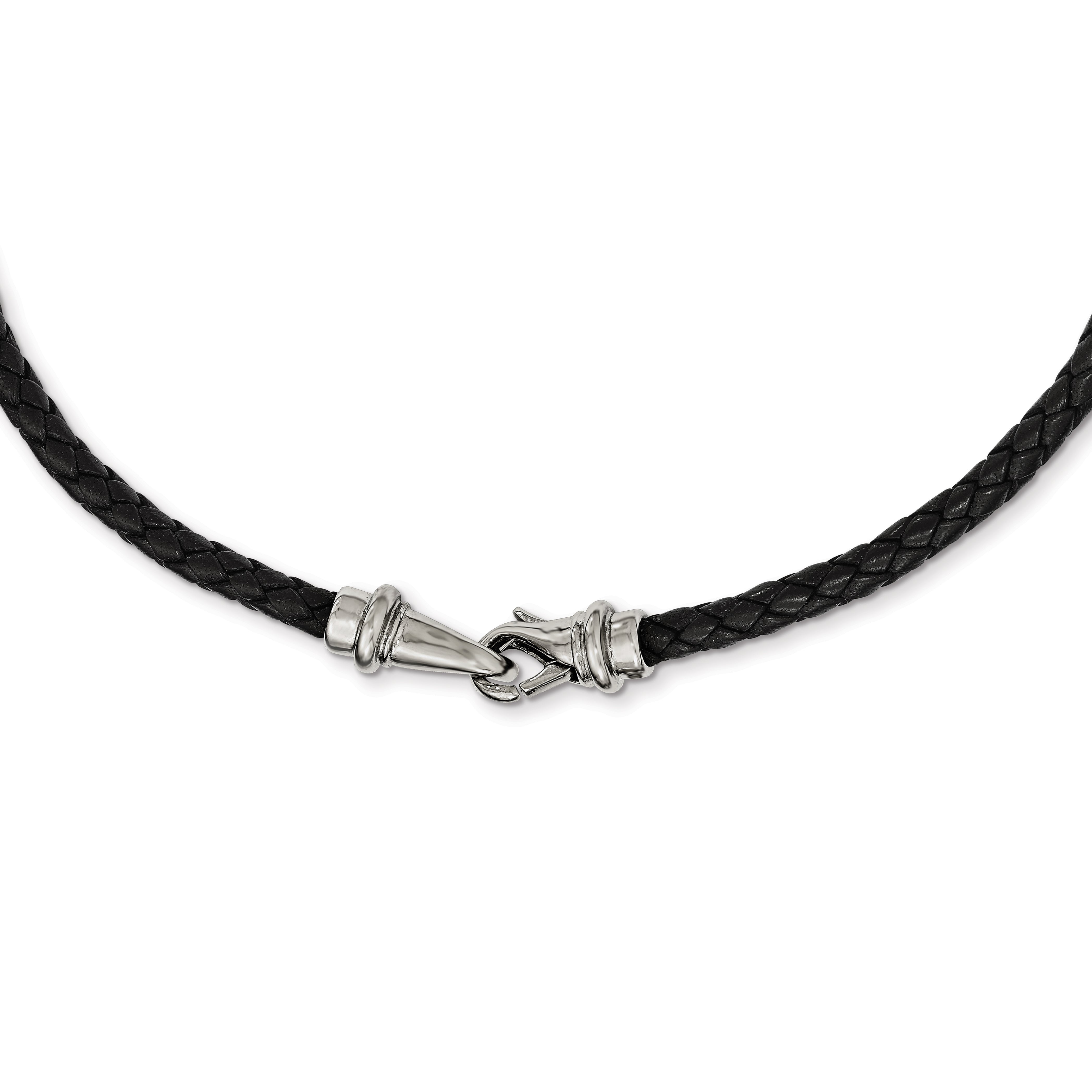 Chisel Stainless Steel Polished Woven Black Leather 19.5 inch Necklace Main image