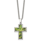 Stainless Steel Camo Cross Pendant Necklace with Engravable Back