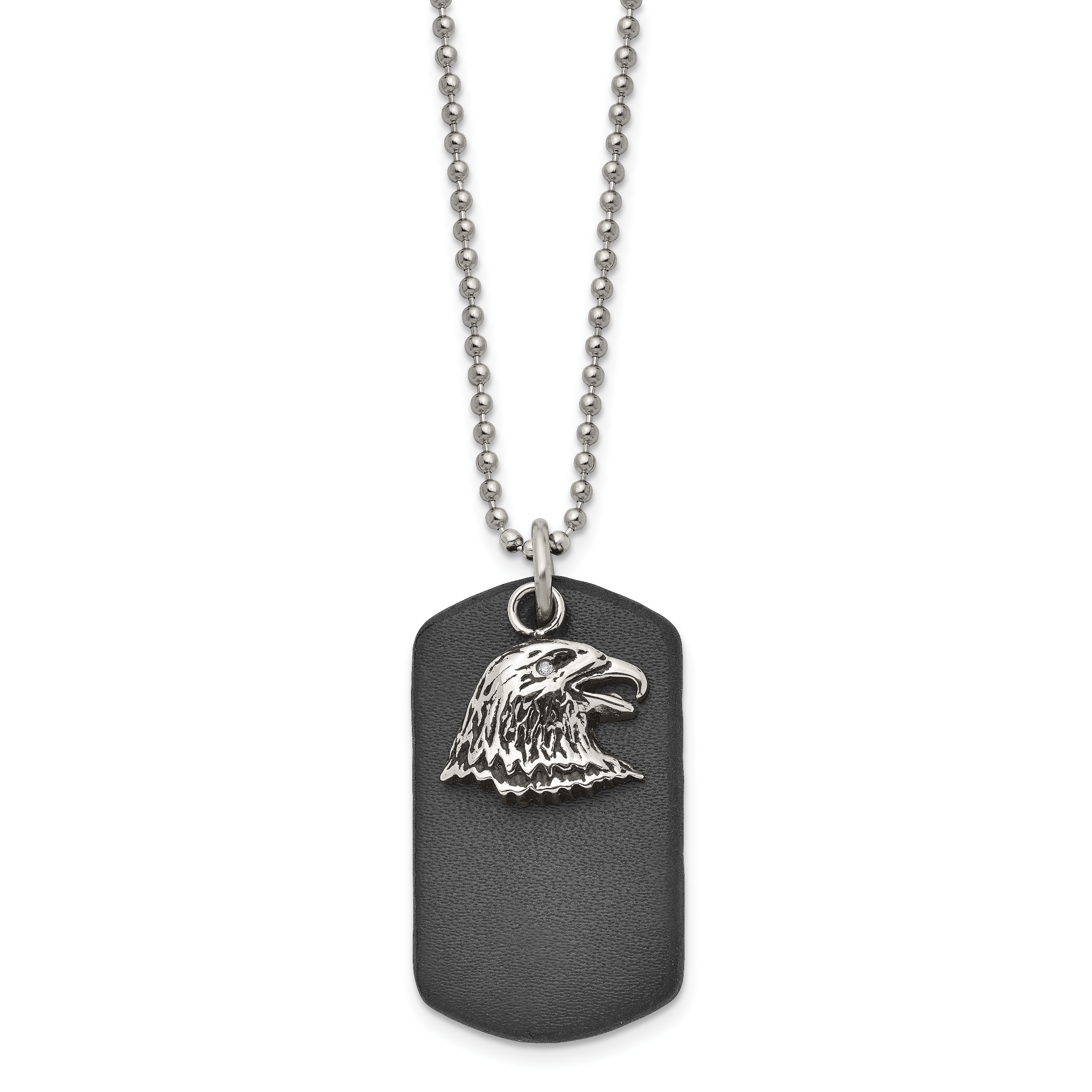 Chisel Stainless Steel Polished and Antiqued Eagle Leather Dog Tag on a 22 inch Ball Chain Necklace Secondary image