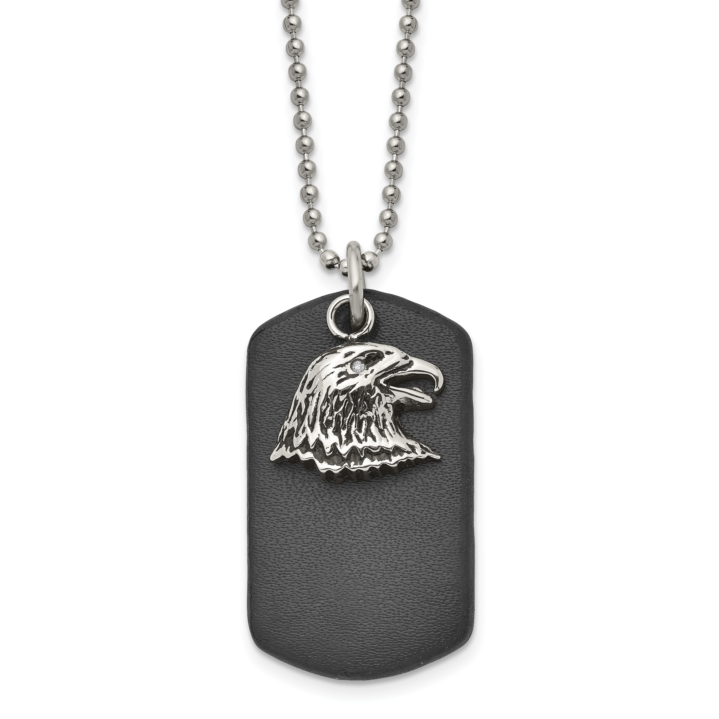 Chisel Stainless Steel Polished and Antiqued Eagle Leather Dog Tag on a 22 inch Ball Chain Necklace Main image