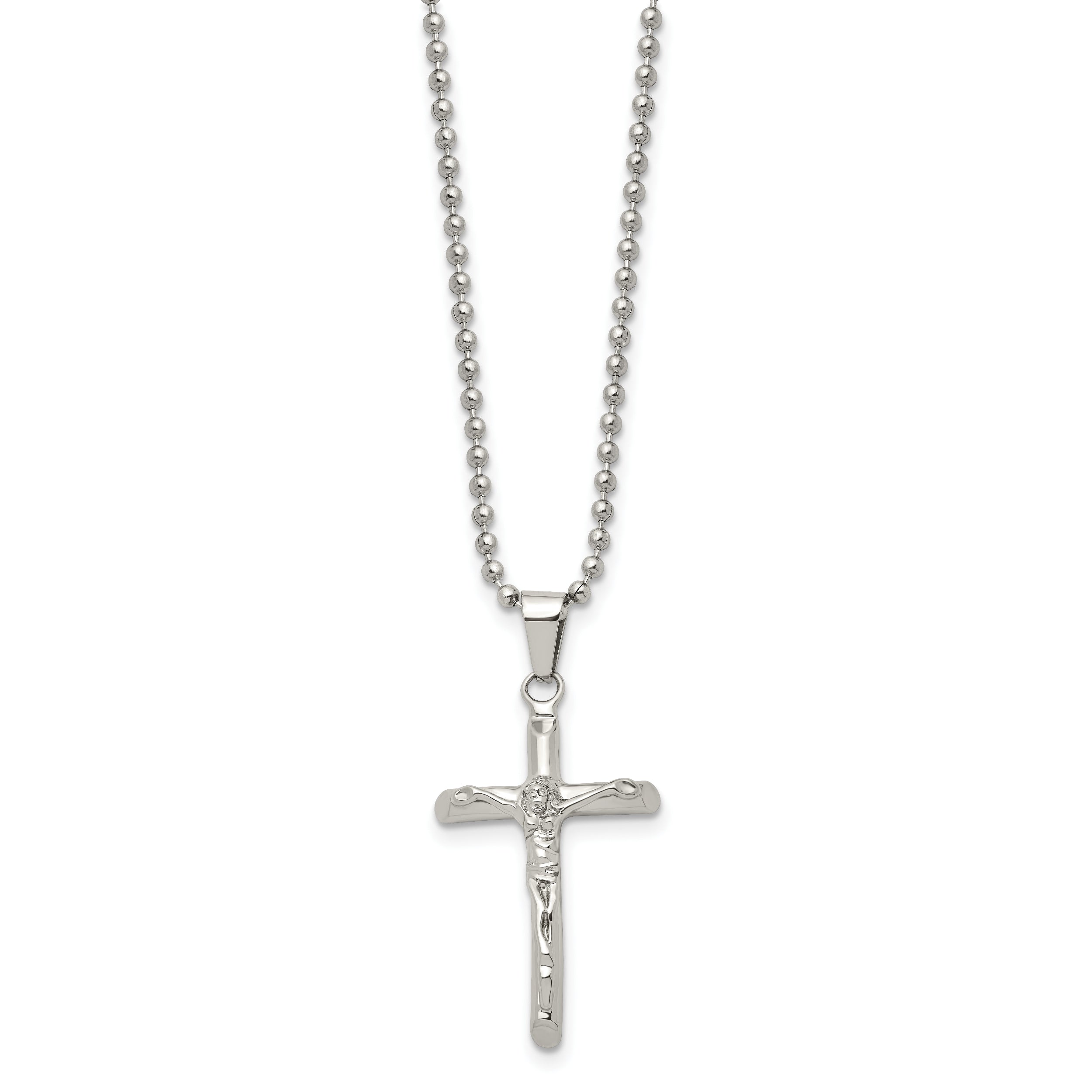 Sophia Jewelers Polished Stainless Steel Unisex Crucifix Pendant Necklace