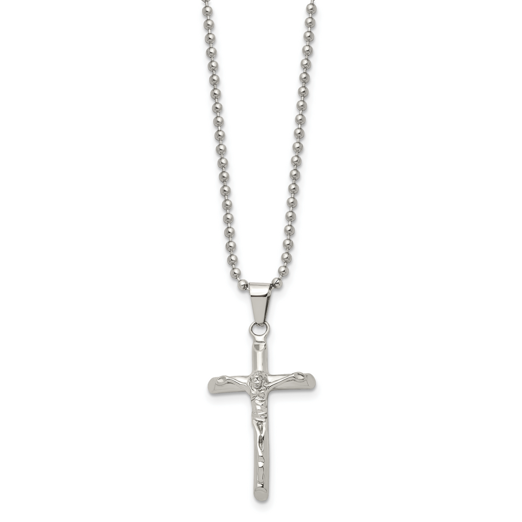 Sophia Jewelers Polished Stainless Steel Unisex Crucifix Pendant Necklace