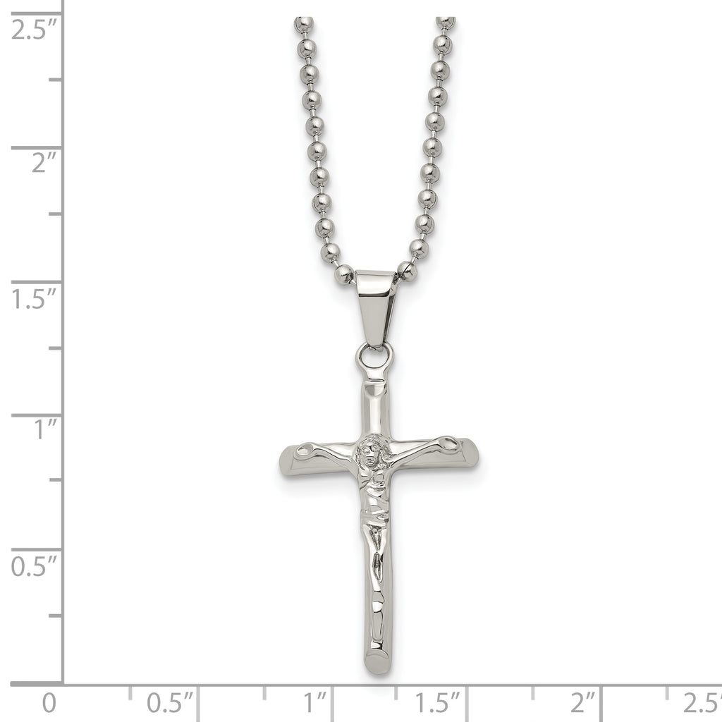 Sophia Jewelers Polished Stainless Steel Unisex Crucifix Pendant Necklace