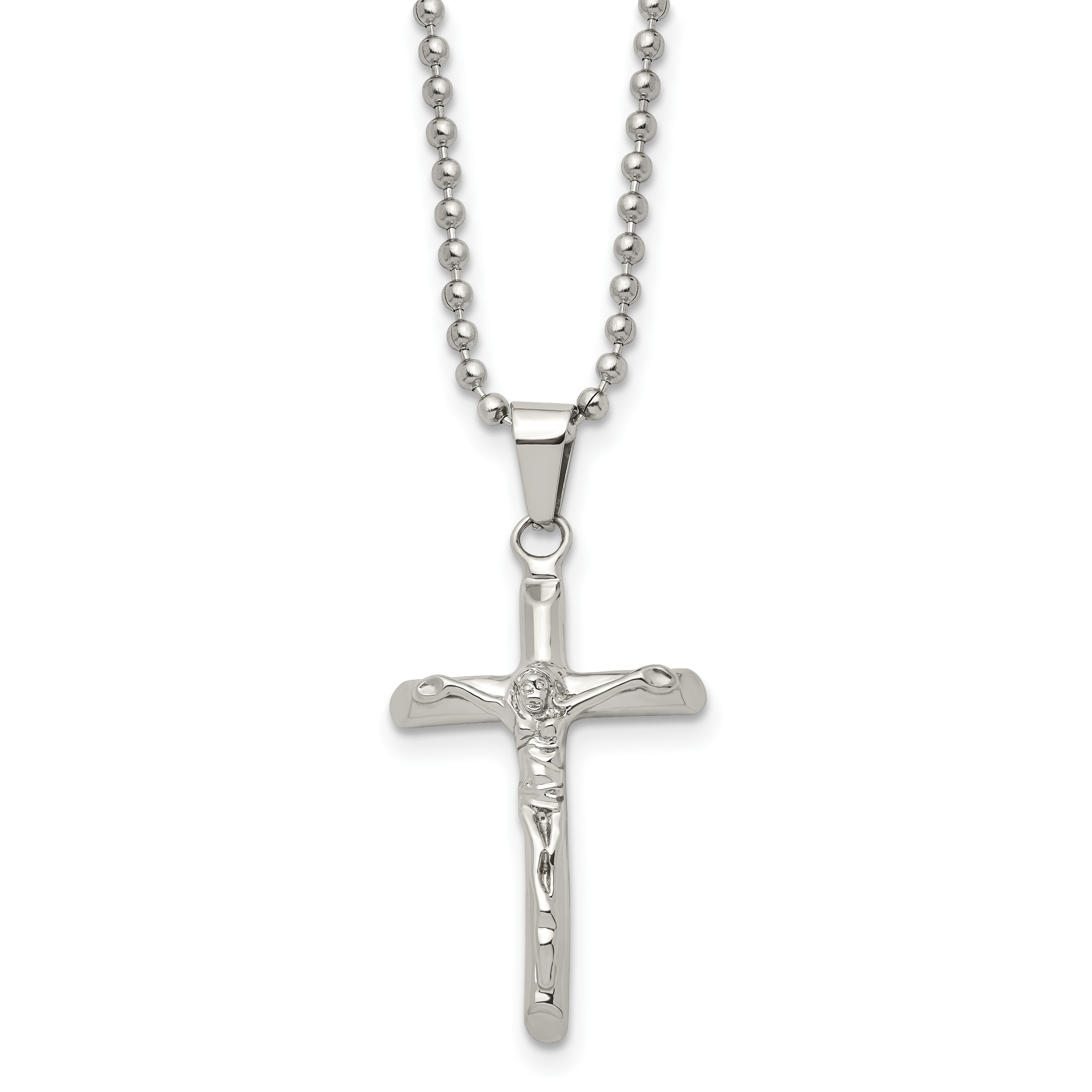 Chisel Stainless Steel Polished Crucifix Pendant on a 20 inch Ball Chain Necklace Main image