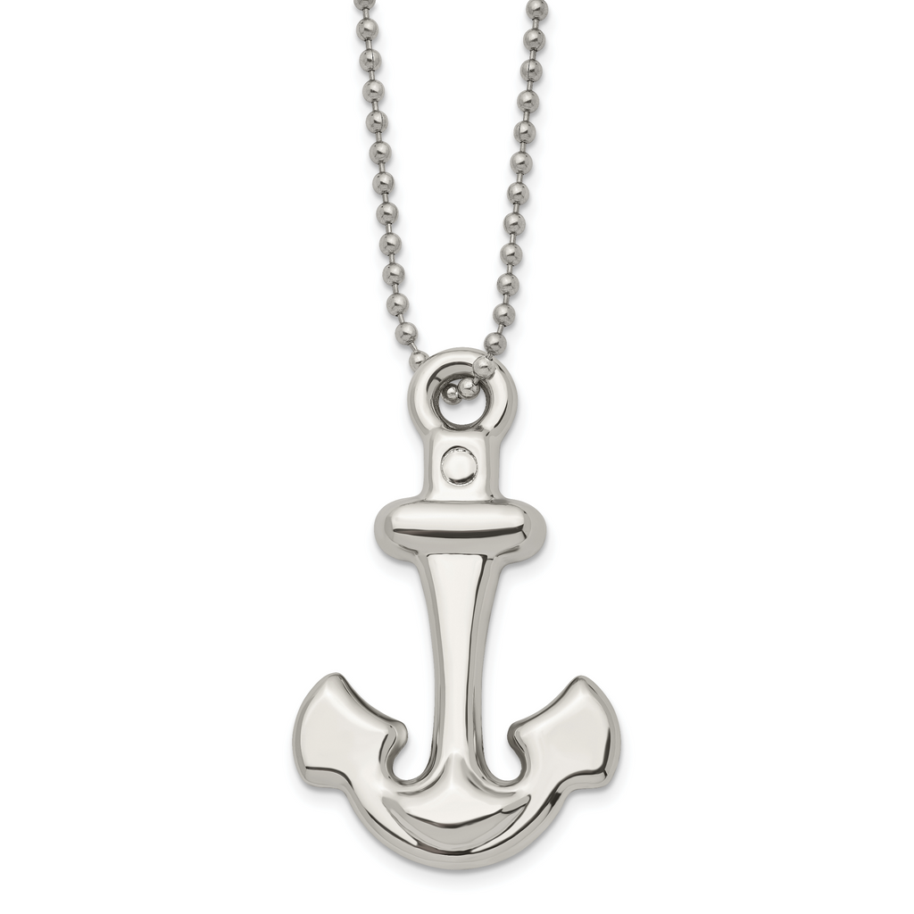 Anchor Pendant Necklace in Stainless Steel, 22"