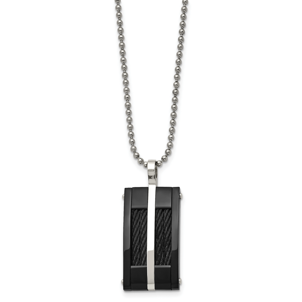 Black IP Rectangle Dog Tag Necklace in Stainless Steel
