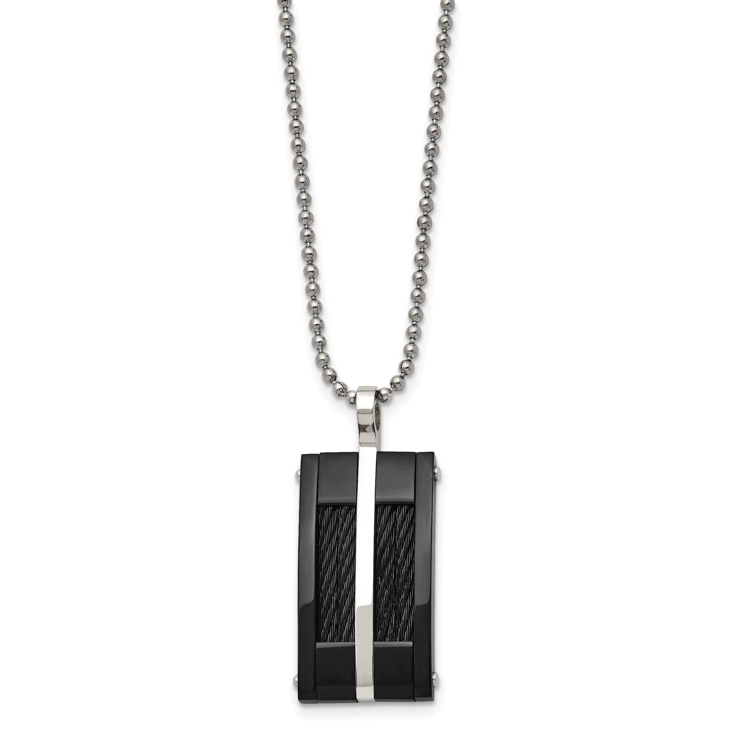 Black IP Rectangle Dog Tag Necklace in Stainless Steel