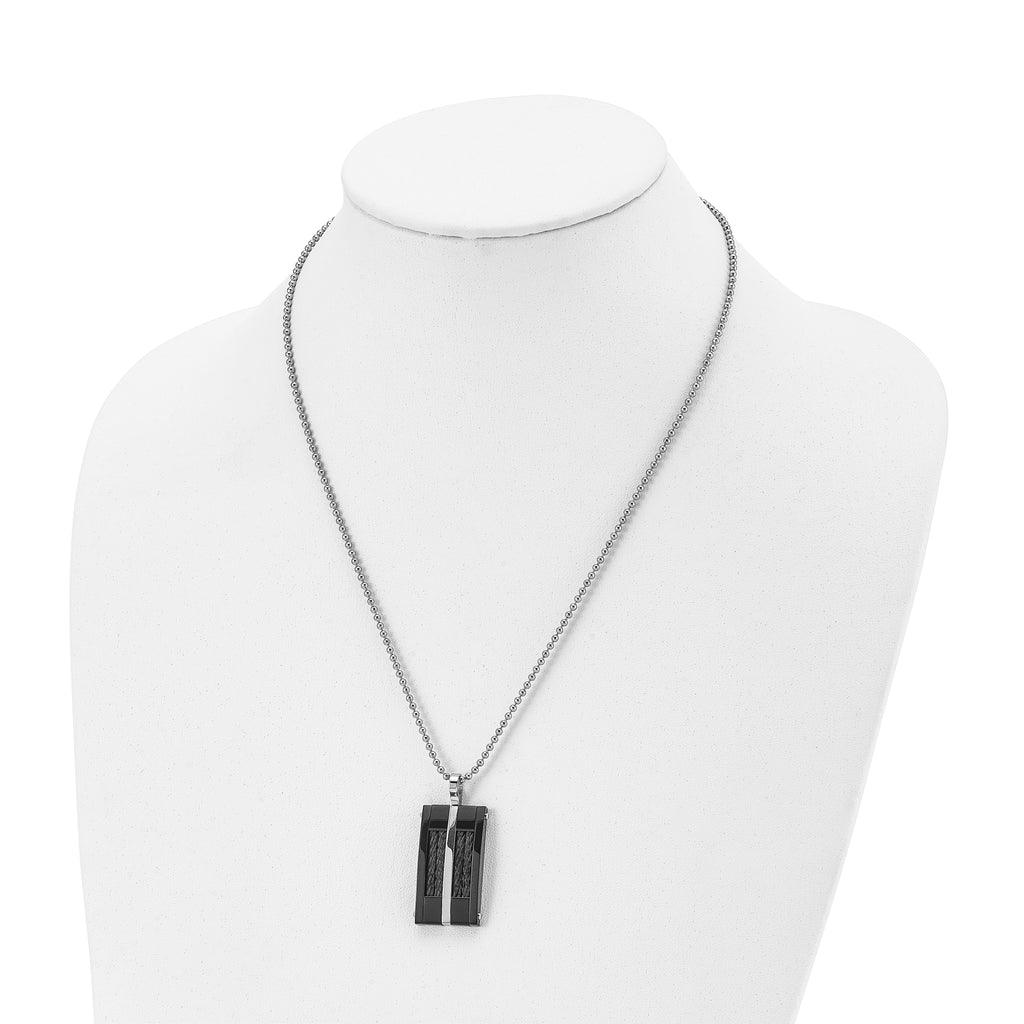 Black IP Rectangle Dog Tag Necklace in Stainless Steel