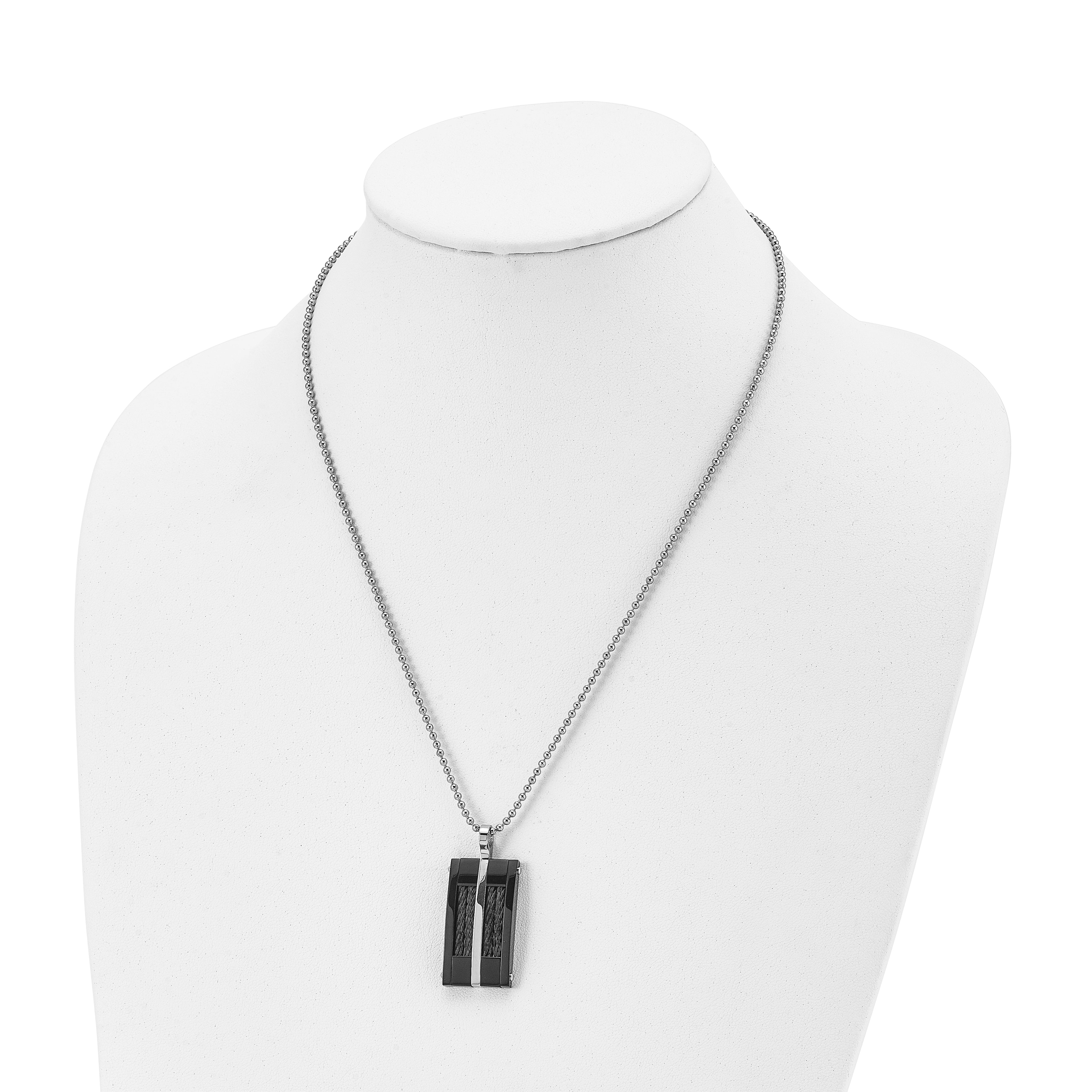Black IP Rectangle Dog Tag Necklace in Stainless Steel