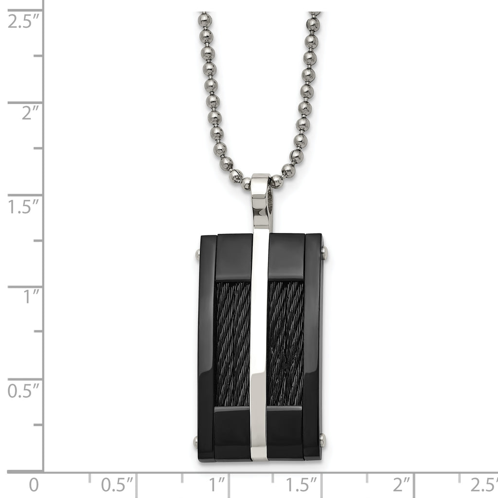 Black IP Rectangle Dog Tag Necklace in Stainless Steel