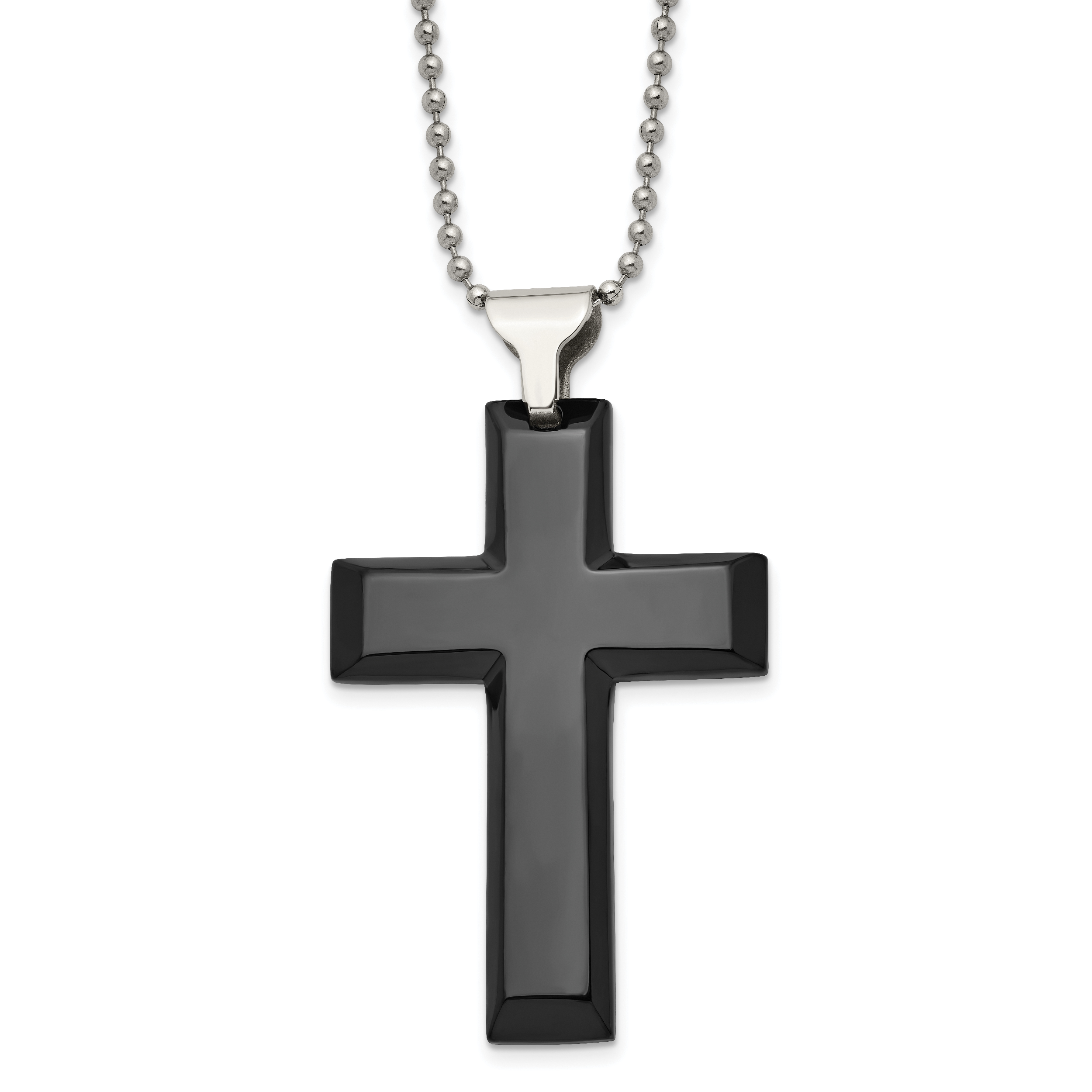 Chisel Stainless Steel Polished Black IP-plated Large Cross Pendant on a 24 inch Ball Chain Necklace Main image