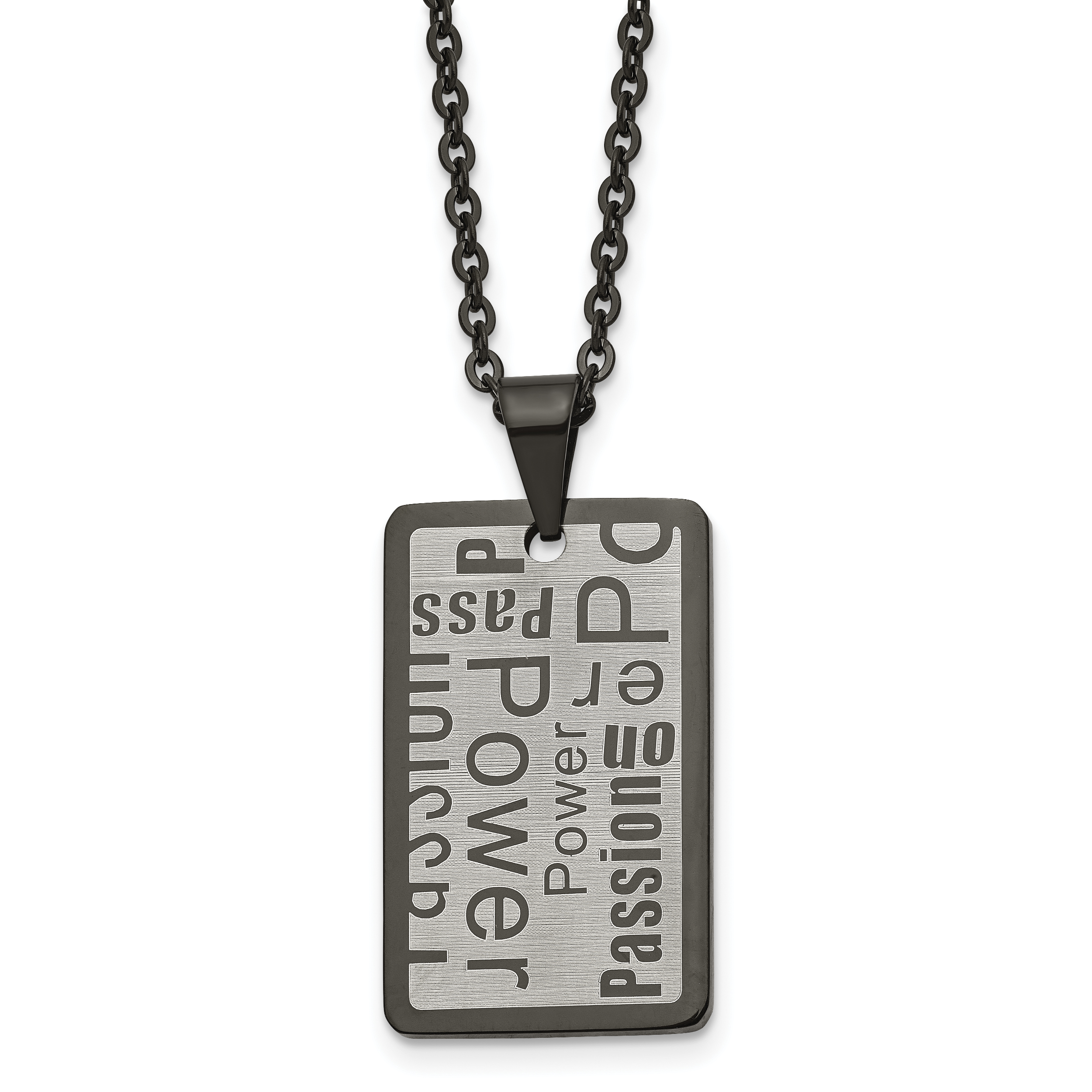 Chisel Stainless Steel Brushed and Polished Black IP-plated Power and Passion Pendant on a 22 inch Cable Chain Necklace Main image