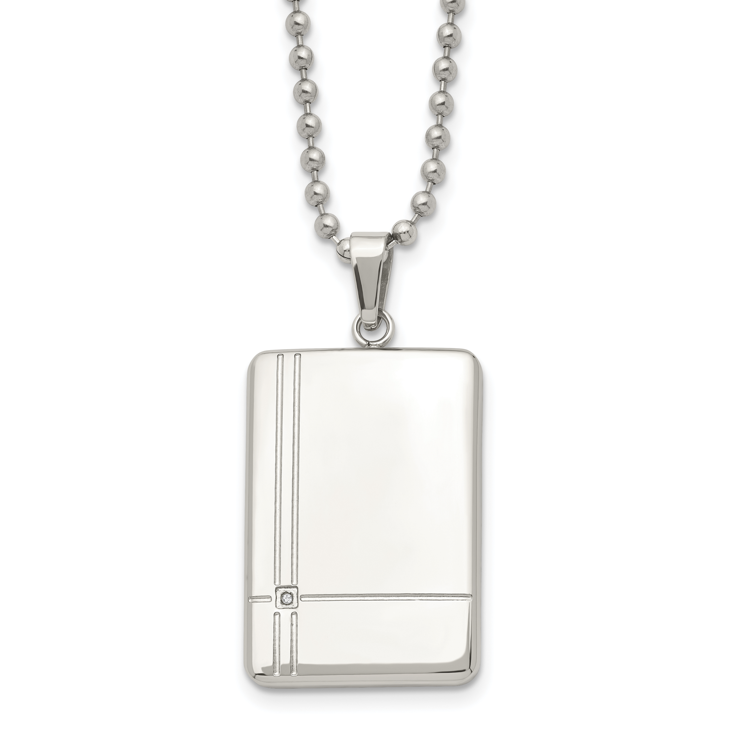 Chisel Stainless Steel Polished with CZ Dog Tag on a 22 inch Ball Chain Necklace Main image
