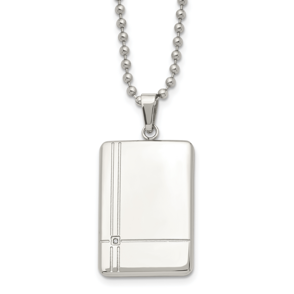 Chisel Stainless Steel Polished with CZ Dog Tag on a 22 inch Ball Chain Necklace