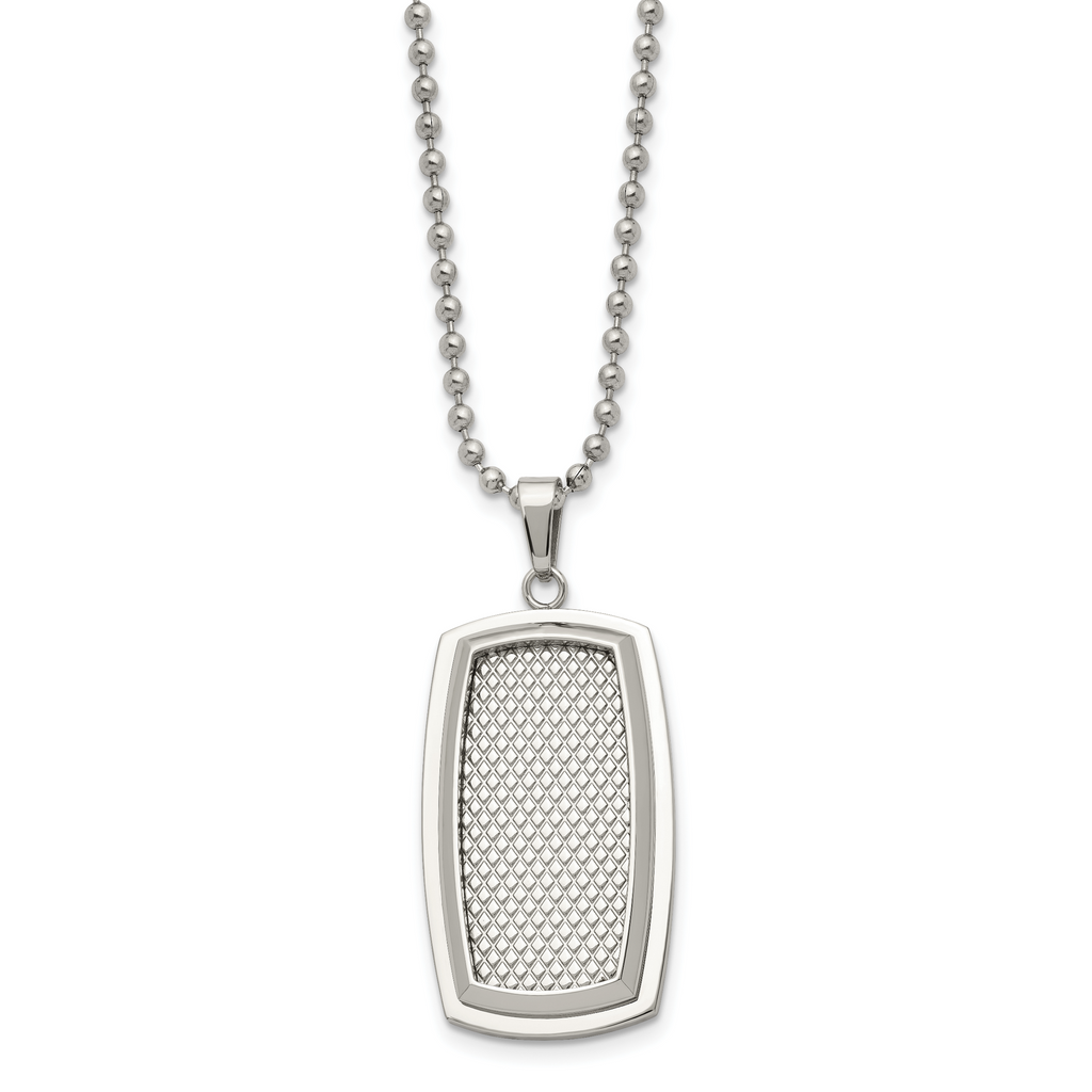 Polished & Textured Rectangle Necklace in Stainless Steel, 22"