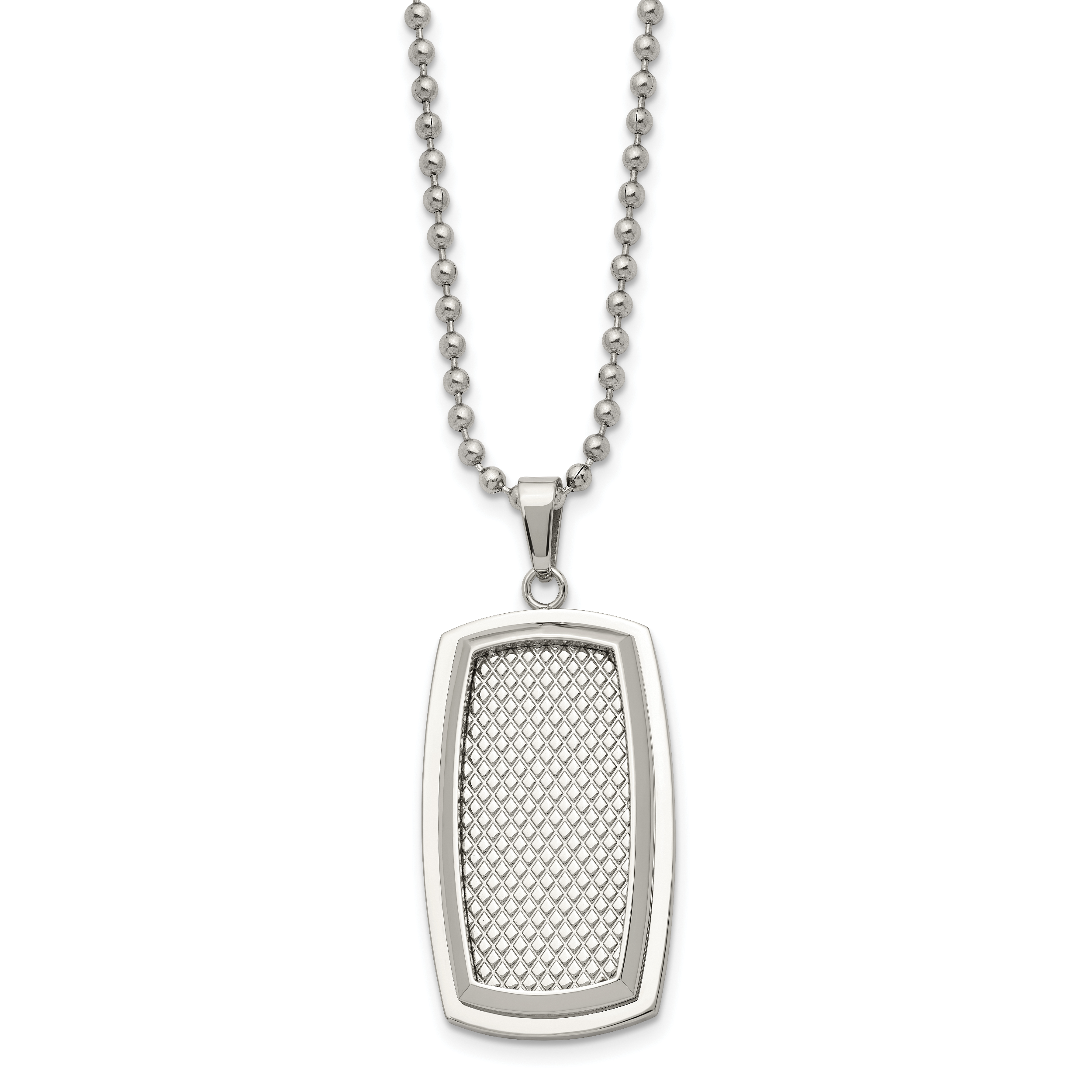 Polished & Textured Rectangle Necklace in Stainless Steel, 22"