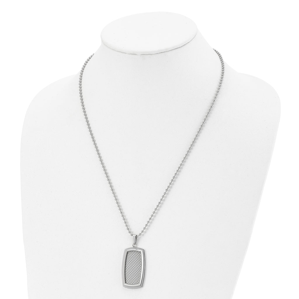 Polished & Textured Rectangle Necklace in Stainless Steel, 22"