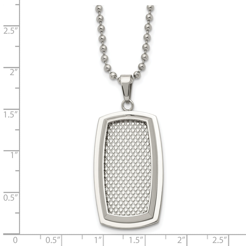 Polished & Textured Rectangle Necklace in Stainless Steel, 22"