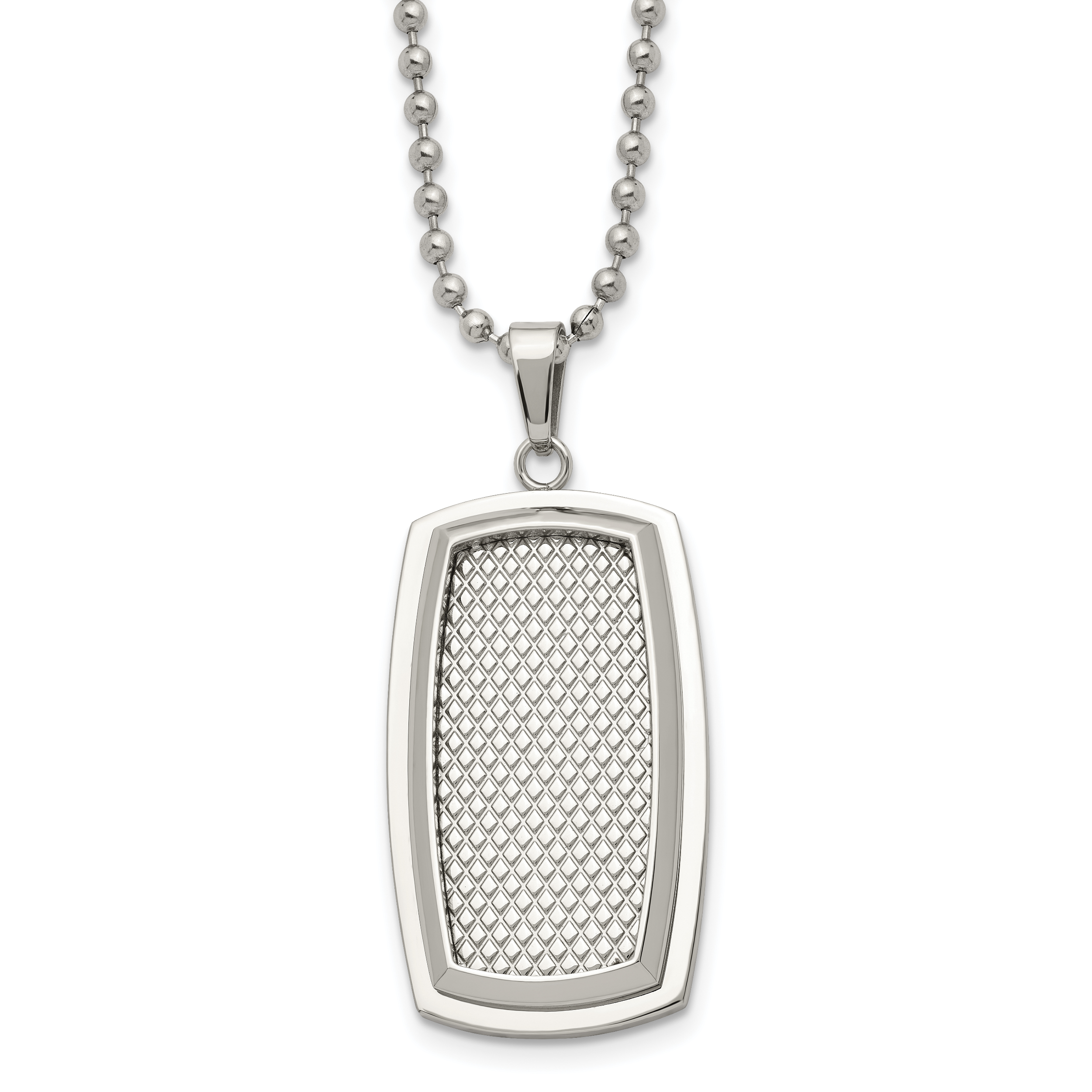 Stainless Steel 22in Polished and Textured Rectangle Necklace Main image