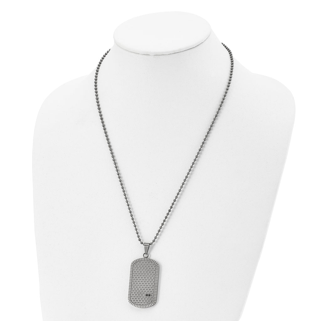 Black CZ Dog Tag Necklace in Stainless Steel