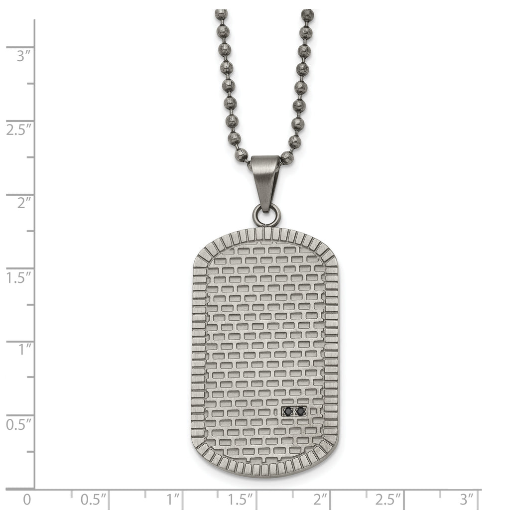 Black CZ Dog Tag Necklace in Stainless Steel