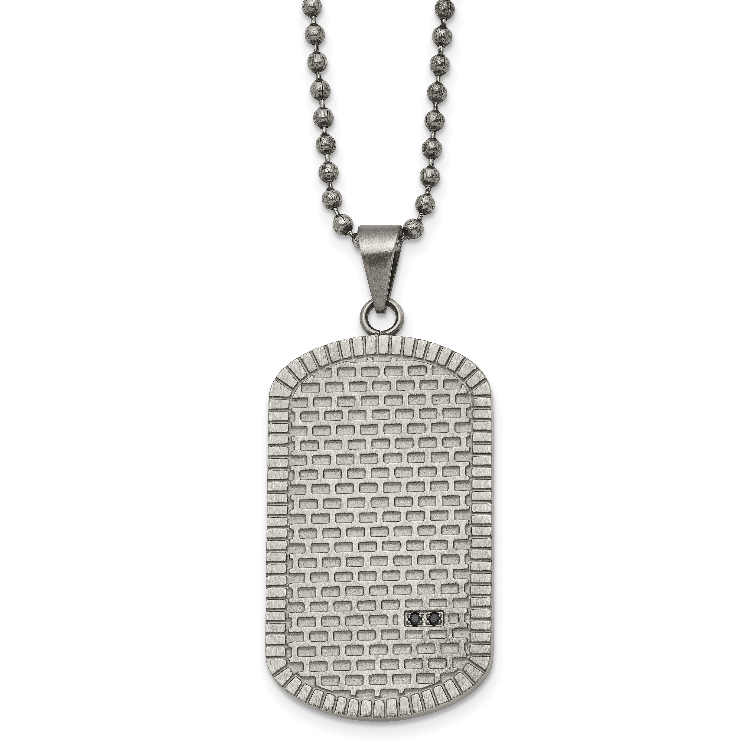 Stainless Steel 22in Brushed & Polished Antiqued Black CZ DogTag Necklace Main image