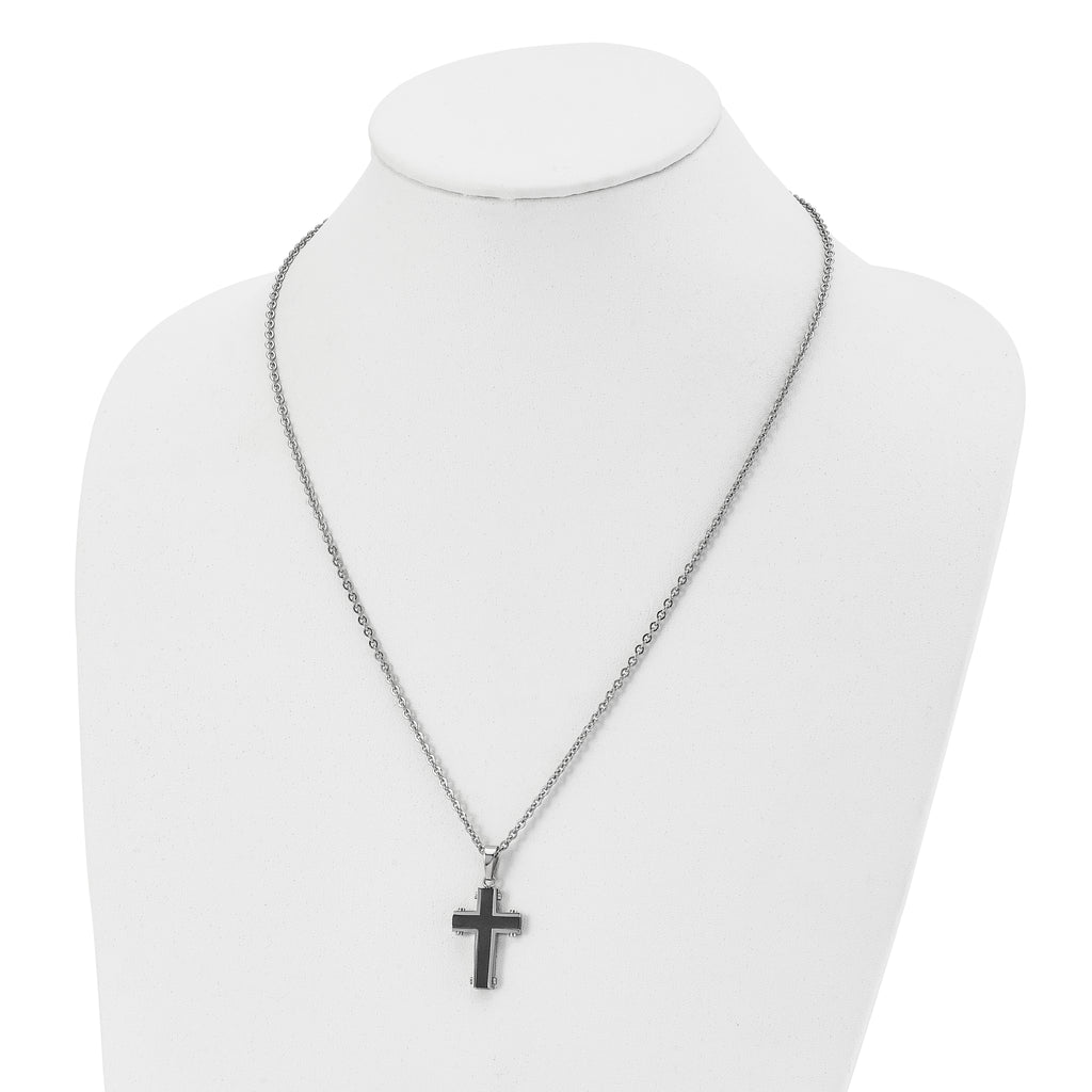 Chisel Stainless Steel Polished Black IP-plated Cross Pendant on a 22 inch Cable Chain Necklace