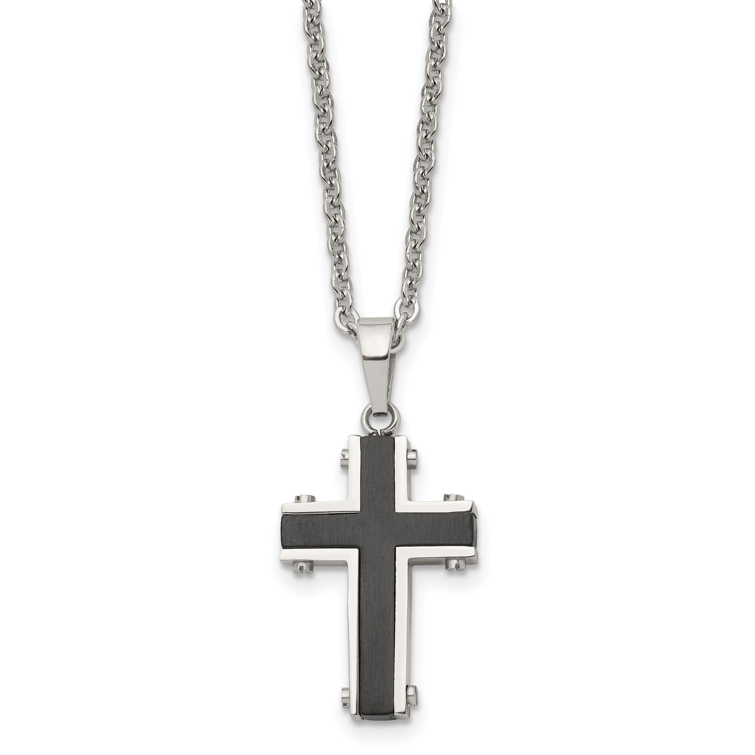 Chisel Stainless Steel Polished Black IP-plated Cross Pendant on a 22 inch Cable Chain Necklace Main image