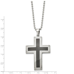 Chisel Stainless Steel Polished with Black Carbon Fiber Inlay Cross Pendant on a 22 inch Ball Chain Necklace