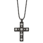 Black IP Cross Pendant Necklace in Stainless Steel, 22in