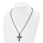 Black IP Cross Pendant Necklace in Stainless Steel, 22in