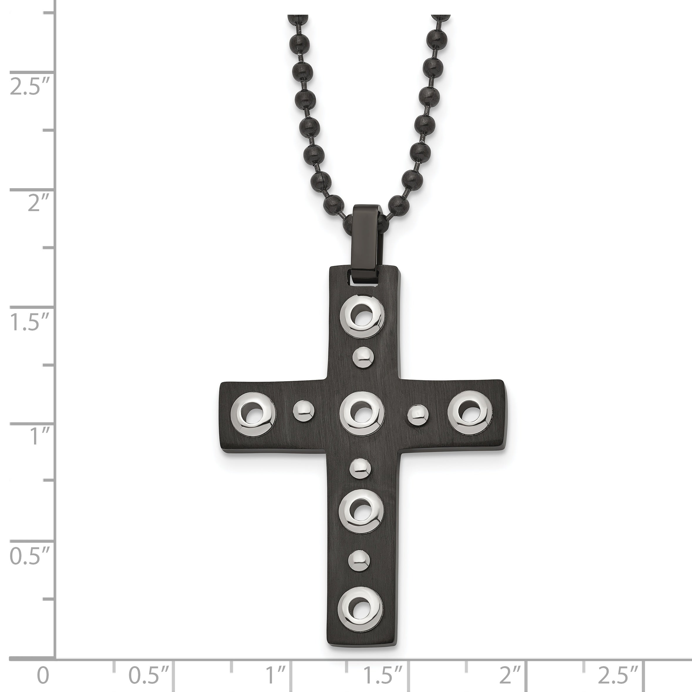Black IP Cross Pendant Necklace in Stainless Steel, 22in