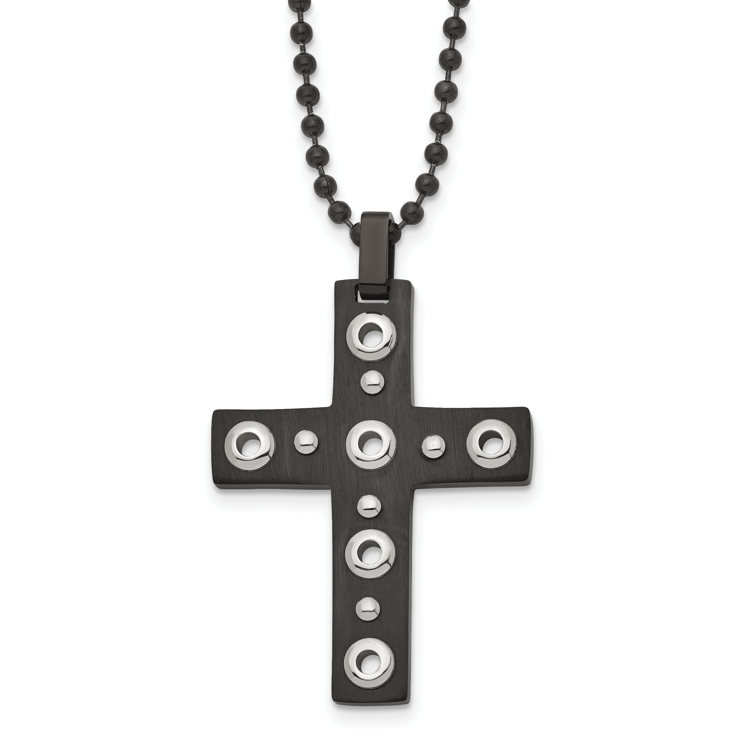 Stainless Steel Brushed and Polished Black IP-plated Cross 22in Necklace Main image