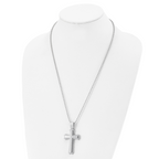 Chisel Stainless Steel Brushed and Polished Swirl Design Cross Pendant on a 24 inch Ball Chain Necklace