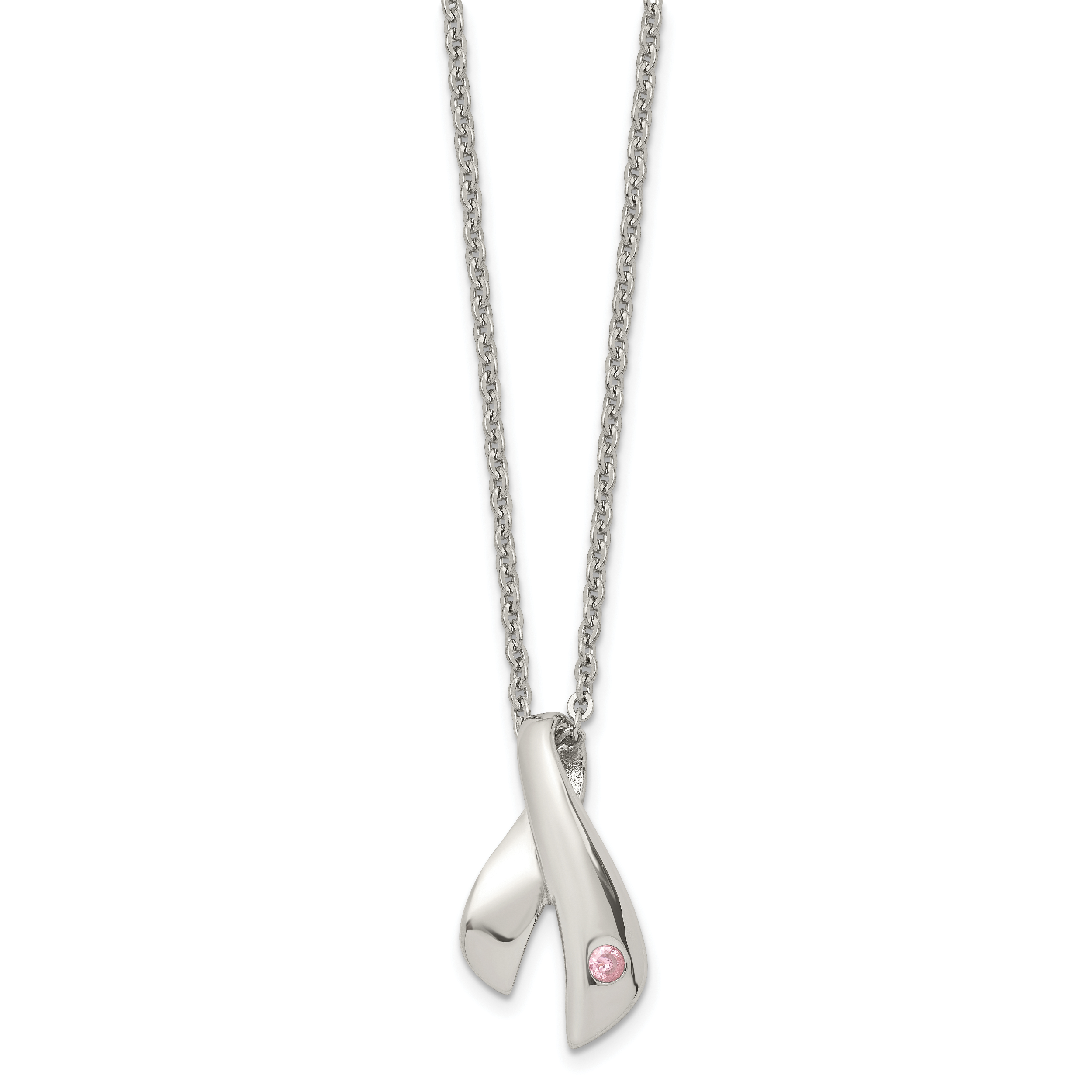 Stainless Steel Polished w/Pink Awareness CZ 20in Necklace Secondary image