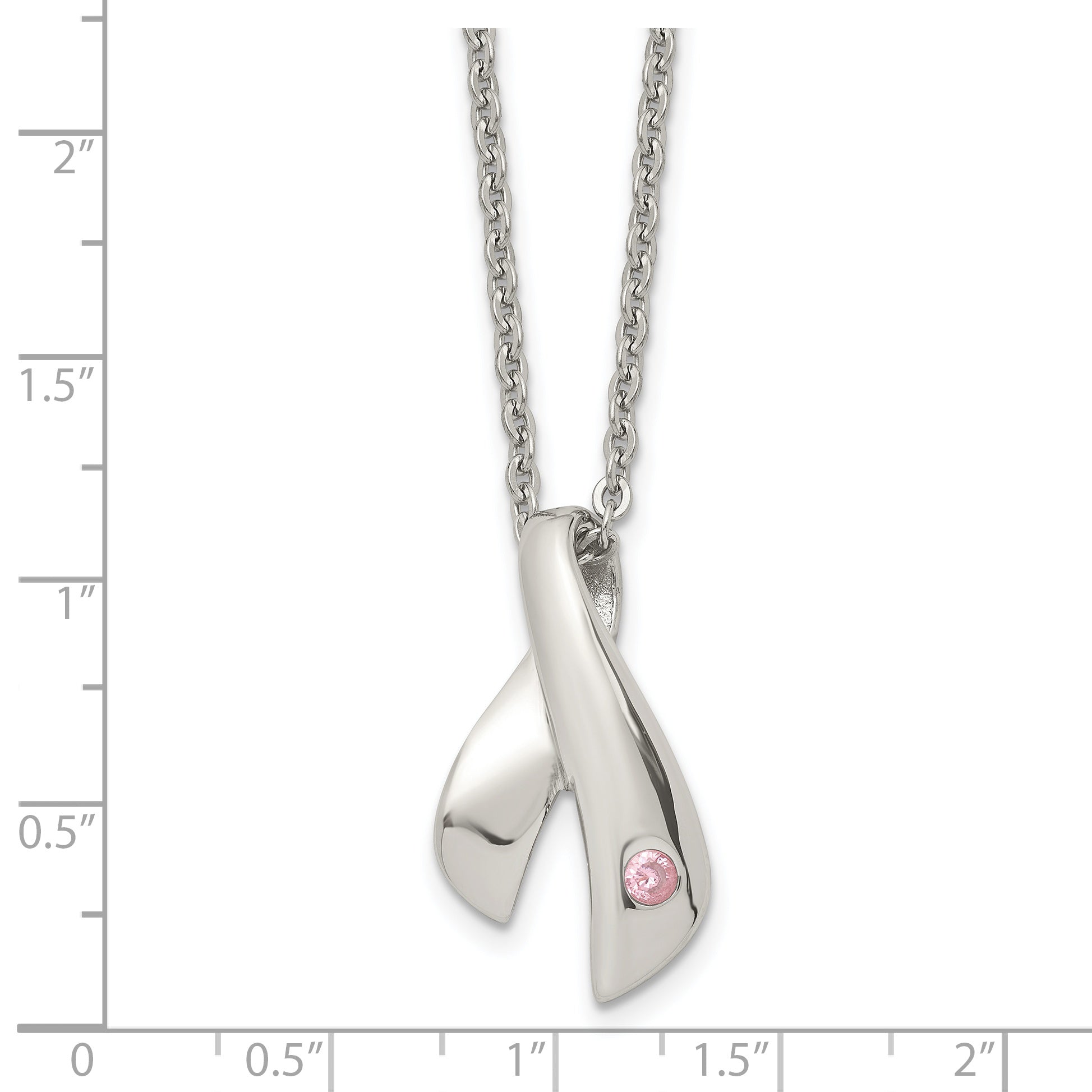 Stainless Steel Polished w/Pink Awareness CZ 20in Necklace